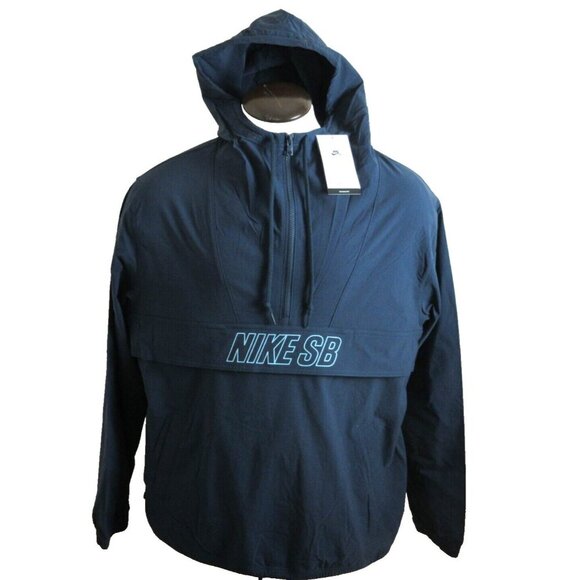Nike SB Men's Anorak 1/2 Zip PO Skate Jacket Size Large Navy Blue Turquoise NWT - Picture 1 of 10